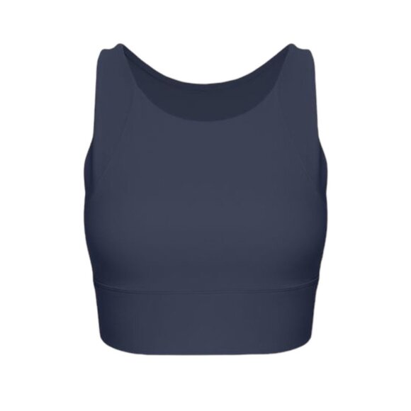 Halara Round Neck Cap Sleeve Cropped Ruched Workout Tank Sz Medium Navy Built in - Picture 9 of 10